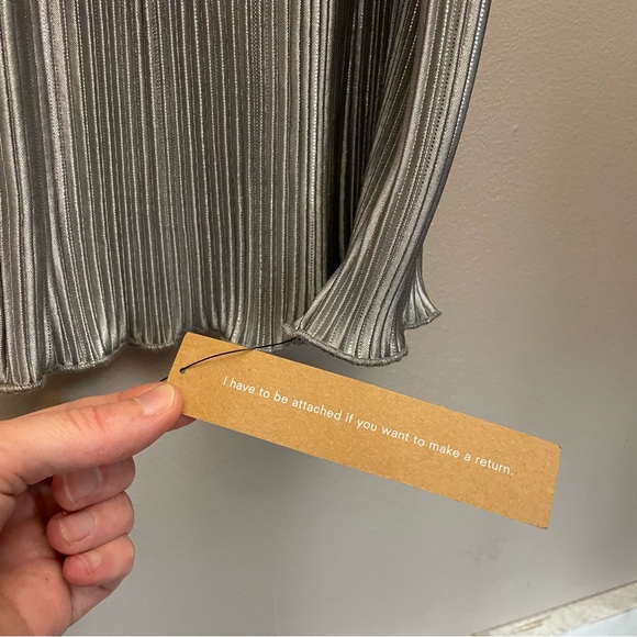 Reformation Elora Knit pants wide leg long length Silver metallic shine NWT - Picture 9 of 13